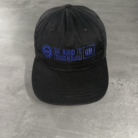 Vintage General Motors GM Hat Black Blue Road Tomorrow 80s 90s USA Made Trucker